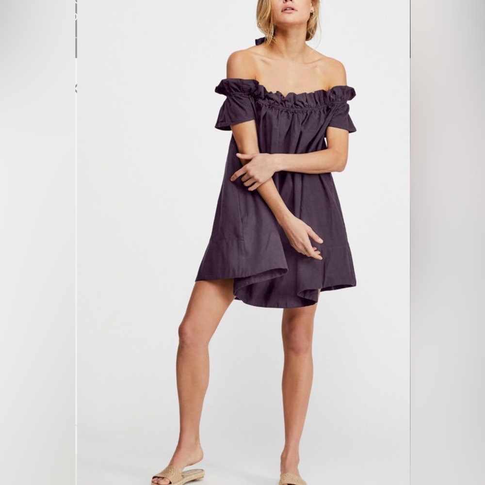 Free People Off-Shoulder Dark Purple Mini Dress
